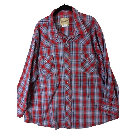 Wrangler Other - Wrangler Shirt Men size 3XL Red Plaid Western Pearl Snap Button Rodeo Cowboy